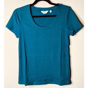 NWOT Candace Cameron Bure Short Sleeve Rib Knit Tee Small Peacock Blue